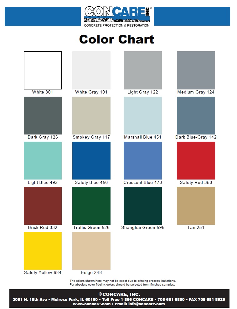 Floor Coating Color Charts - Concrete Resurfacing Systems